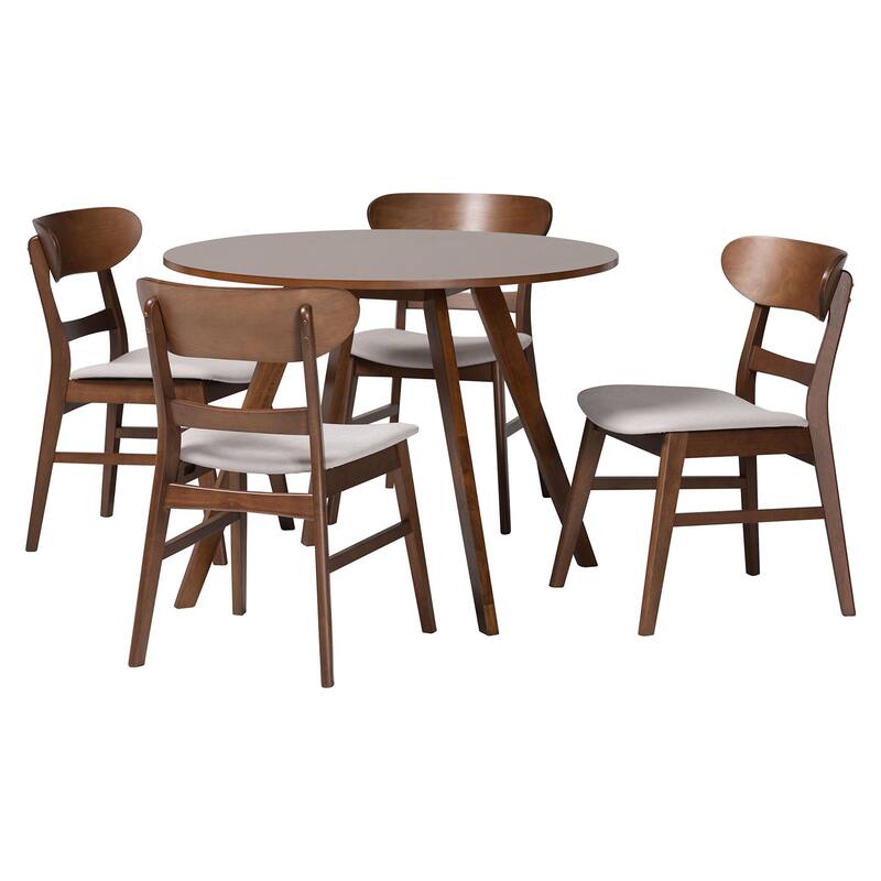 Reva Wood 5-Piece Dining Set - Mid-Century Modern Table with Matching Chairs for Dining Room or Kitchen - Taupe/Walnut Brown