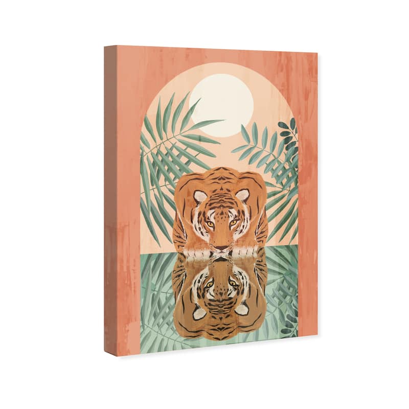 Wynwood Studio Canvas Animals Tigress Reflection Orange and Light Orange Bohemian & Eclectic Wall Art Canvas Print