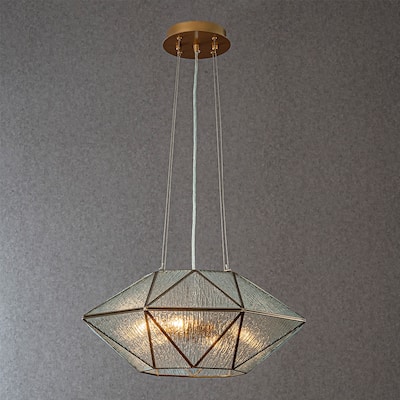 CraftHome 20'' 6-Light Dimmable Modern Geometric Chandelier With Textured Glass Unique Statement Pendant Light For Dining Room