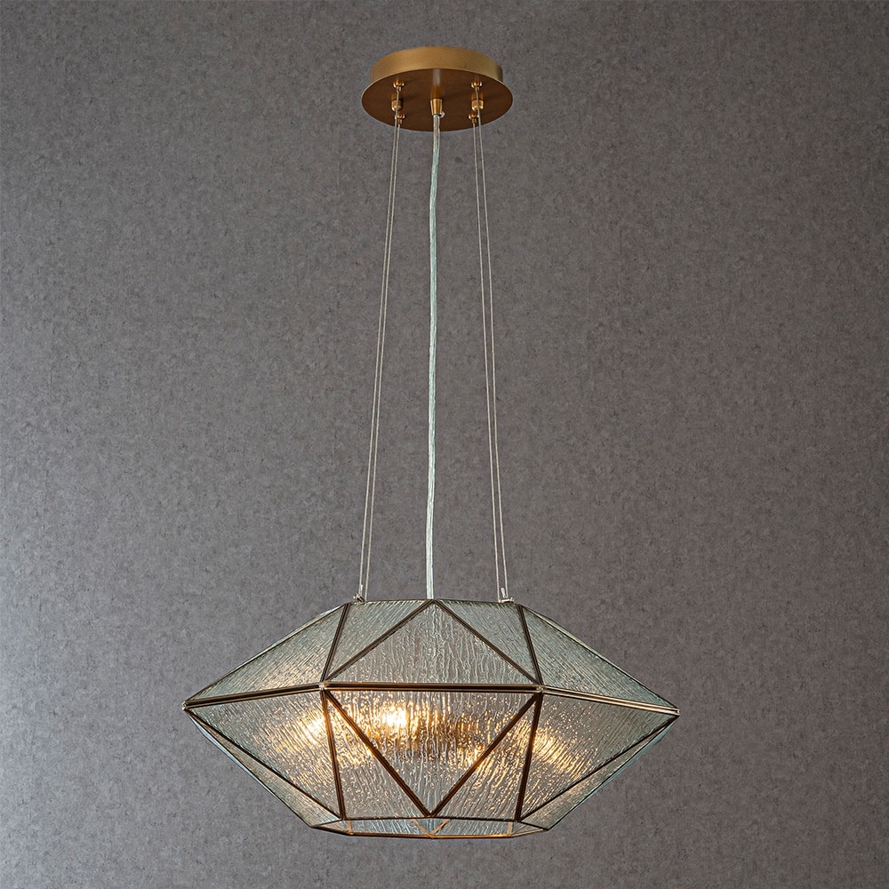 CraftHome 20'' 6-Light Dimmable Modern Geometric Chandelier With Textured Glass Unique Statement Pendant Light For Dining Room