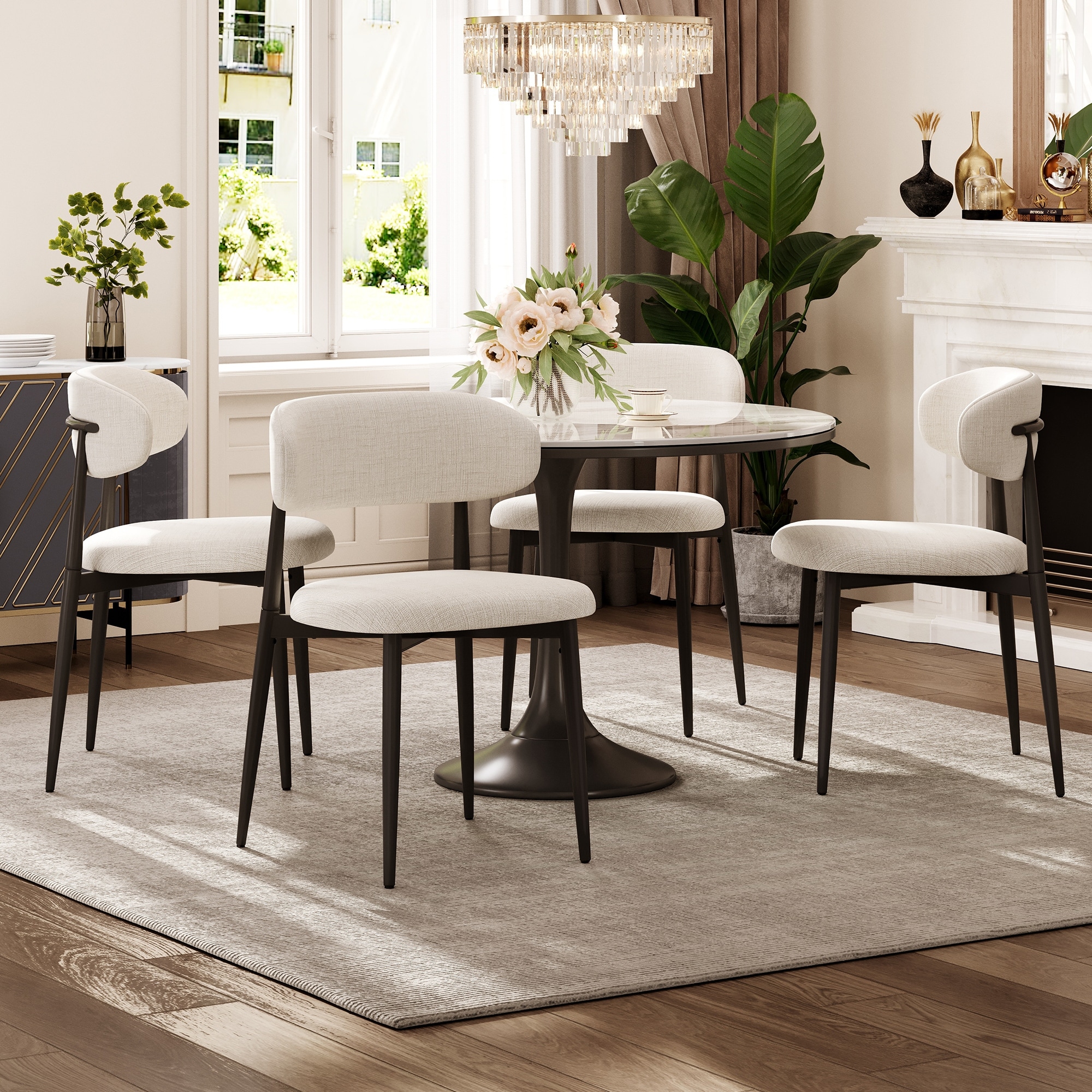 Dining Chairs Set of 4, Metal Kitchen Chairs with Modern Fabric Upholstered for Dining Room