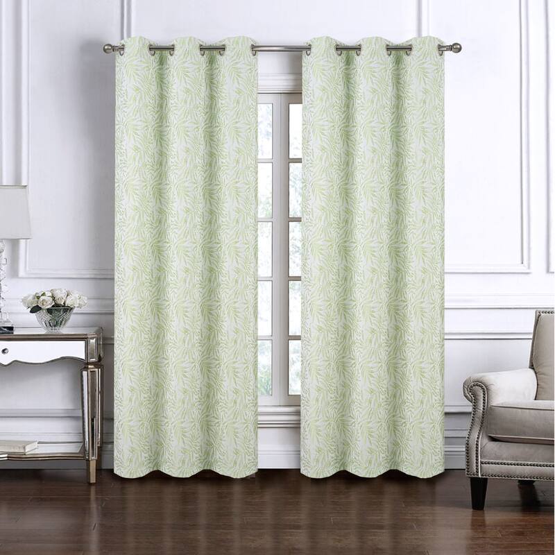 Liana Leaves Woven Jacquard Window Curtain Set - Sage