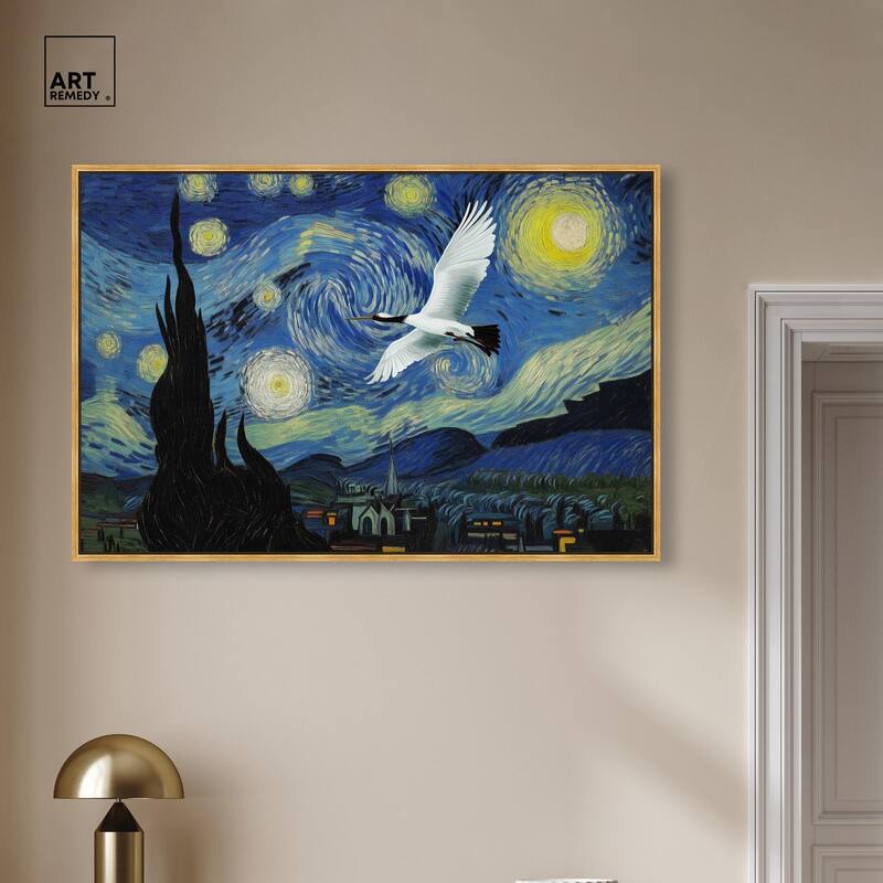 Crane Starry Night Canvas by Art Remedy