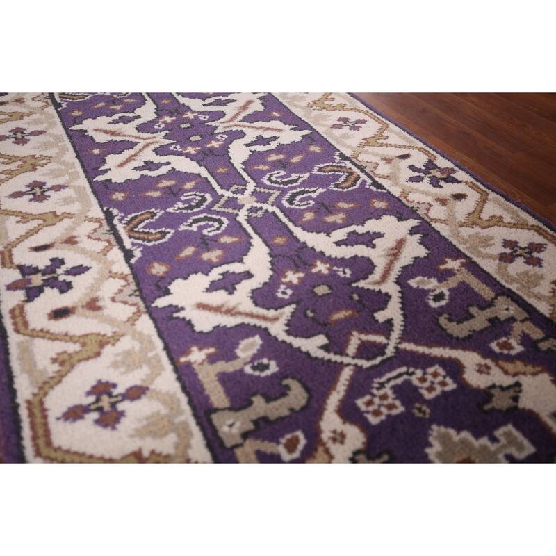 Purple & Ivory Oushak Indian Runner Rug Hand-Knotted Wool Carpet - 2'6"x 9'8"