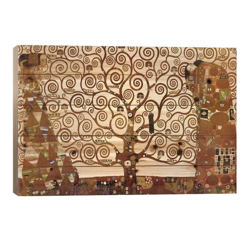The Tree of Life Print On Wood by Gustav Klimt - Multi-Color - 18x26x1.5
