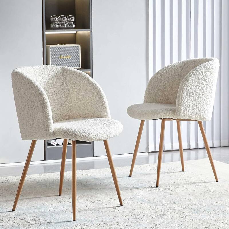 Howtai Cozy Accent Armchair, Fluffy Sherpa Dining Chair Set of 2 - Off White