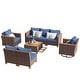 preview thumbnail 12 of 18, 8-Pc Wicker Patio Set w/Thick Cushions, 2 Swivel Rocking Chairs & Acacia Table for Backyard