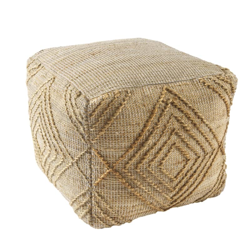 HomeRoots 18" Natural Jute Blend Cube Geometric Pouf Ottoman