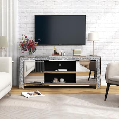 59" Media Console Mirrored Diamond Tv Stand
