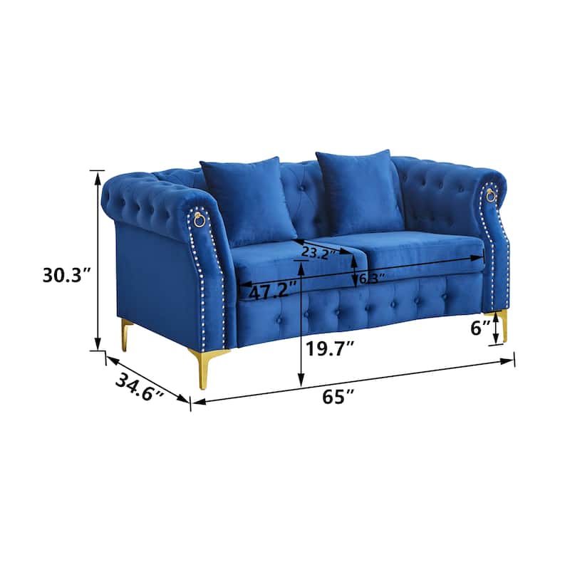 35"D x 65"W x 30.3"H Velvet Chesterfield Button-tufted Loveseat