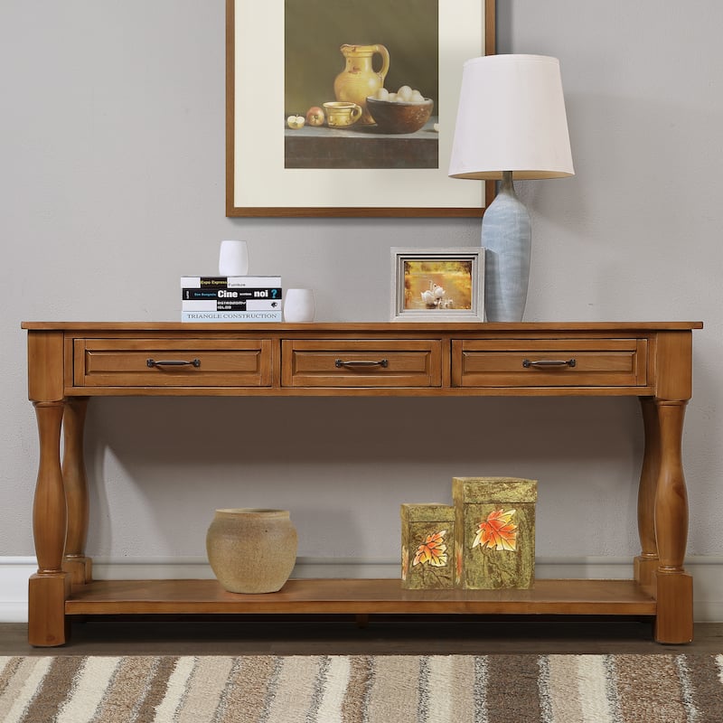 Long Wood Console Table with 3 Drawers and 1 Bottom Shelf - Brown