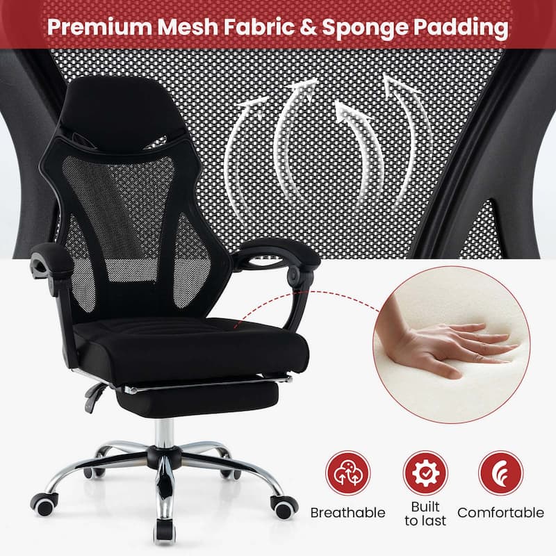 Costway Ergonomic Mesh Office Chair with Footrest Height-Adjustable & - See Details