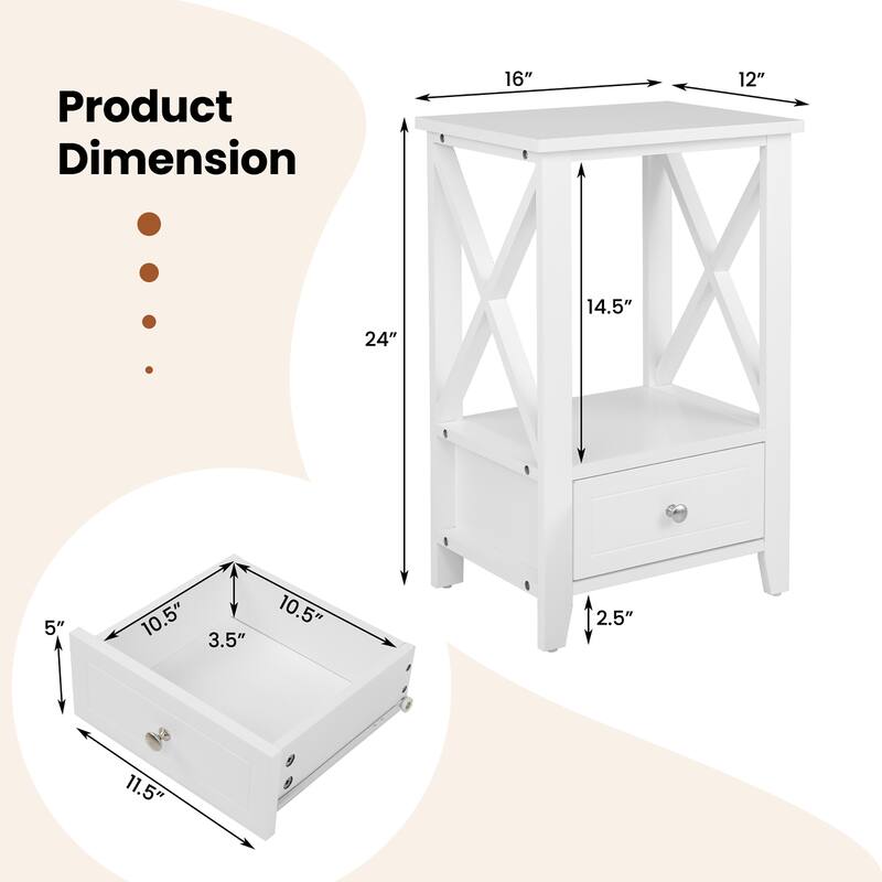 Costway Modern Nightstand with Bottom Drawer Storage Shelf Small Side