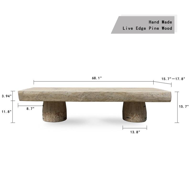 68" Long 15-18 Inches Deep Capri Live Edge Primitive Bench/Table Distressed White