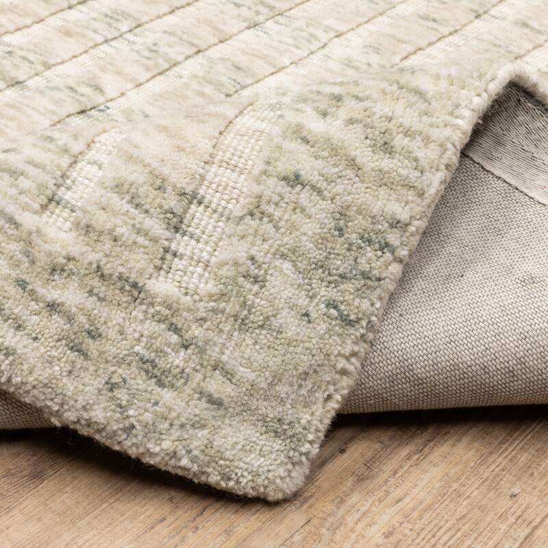 Thalia Scandinavian Textured Stripes Beige/ Sage PET Yarn Area Rug