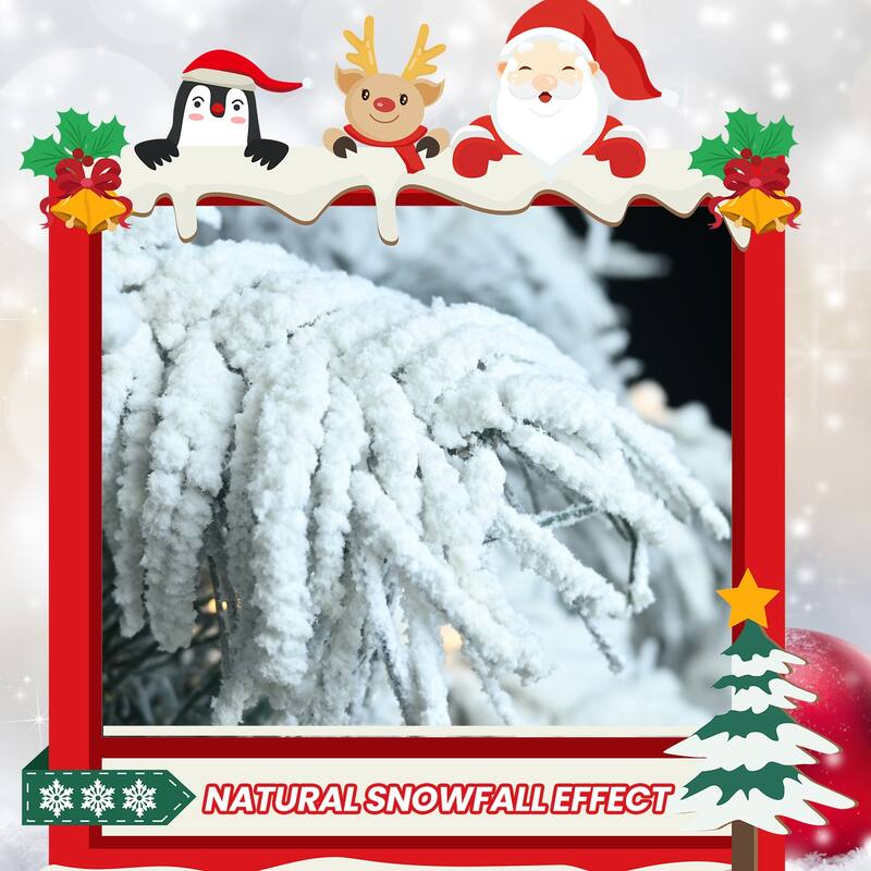 5ft Flocked Scarecrow-Shaped Christmas Tree with 200 Warm White LED Lights,375 PVC Memory Wire Tips,Power Pole&Hinged Structure