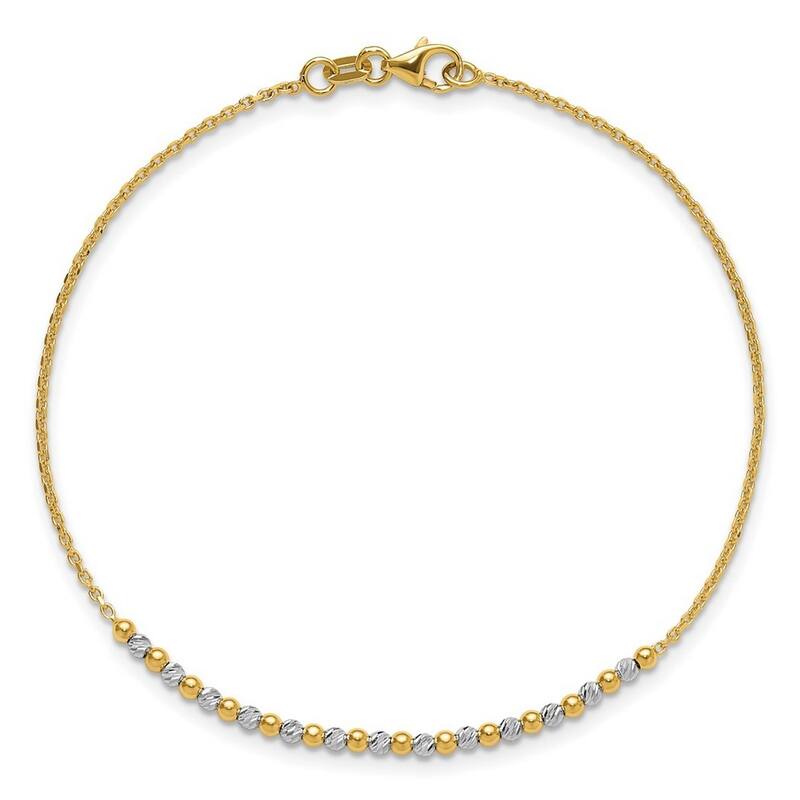 Curata 14k Two tone Gold 7.5" 2mm Sparkle Cut Beaded Bracelet