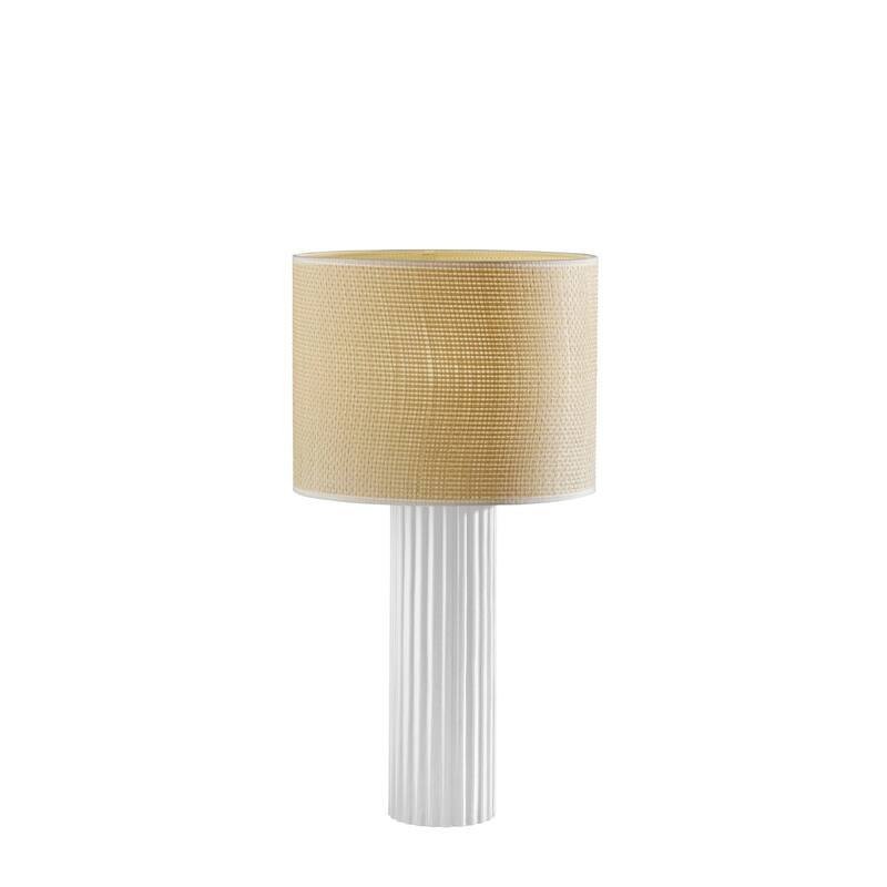 HomeRoots 24" White Ceramic Cylinder Table Lamp With Beige Drum Shade - 13' X '24' X '13