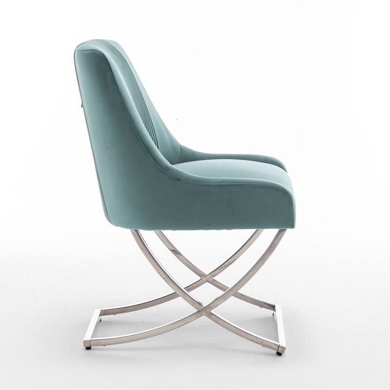 Modern Contempoary Velvet Dining Chair Set of 2 with Metal Frame Legs and Back Pull