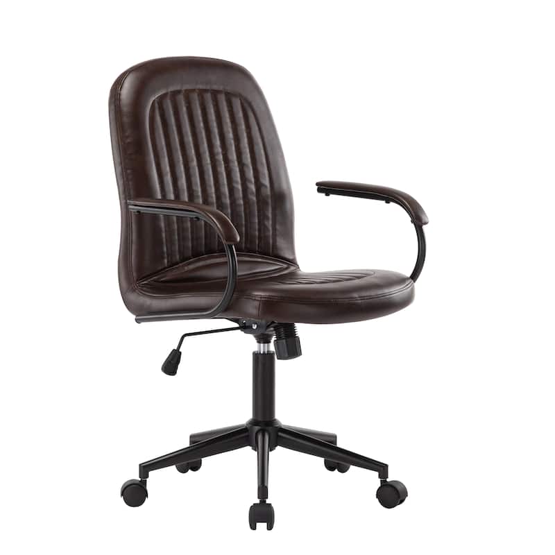 Porthos Home Kaper Swivel Office Chair, PU Leather Upholstery - Dark Brown