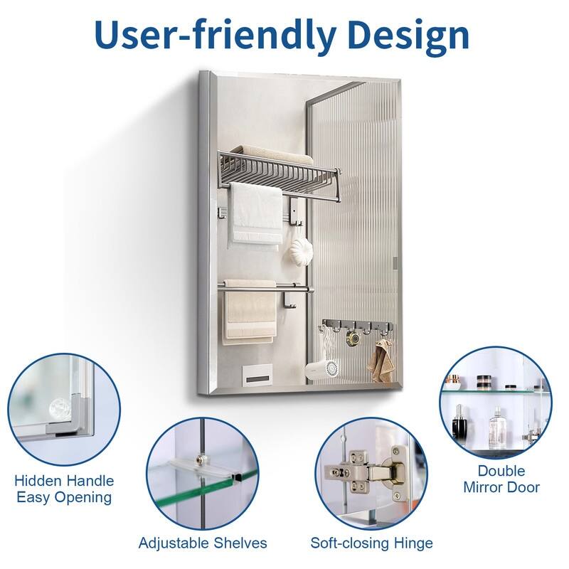 Alvana Aluminum Bathroom Medicine Cabinet with Single Door Mirror, Recessed or Wall-mounted