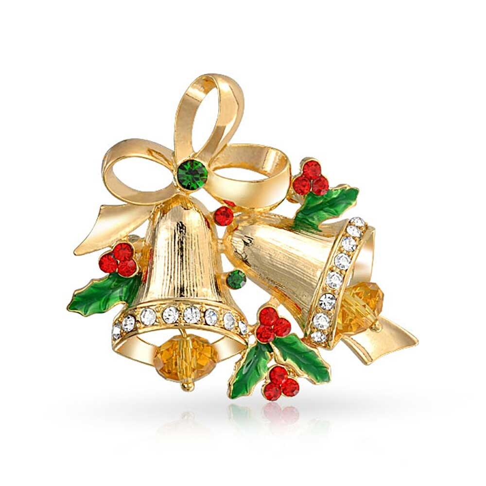 Shop Large Holiday Decorated Christmas Bells Holly Brooch Pin