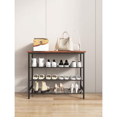 4-Tier Metal Shoe Rack, Modern Multifunctional Shoe Storage Shelf with MDF Top Board