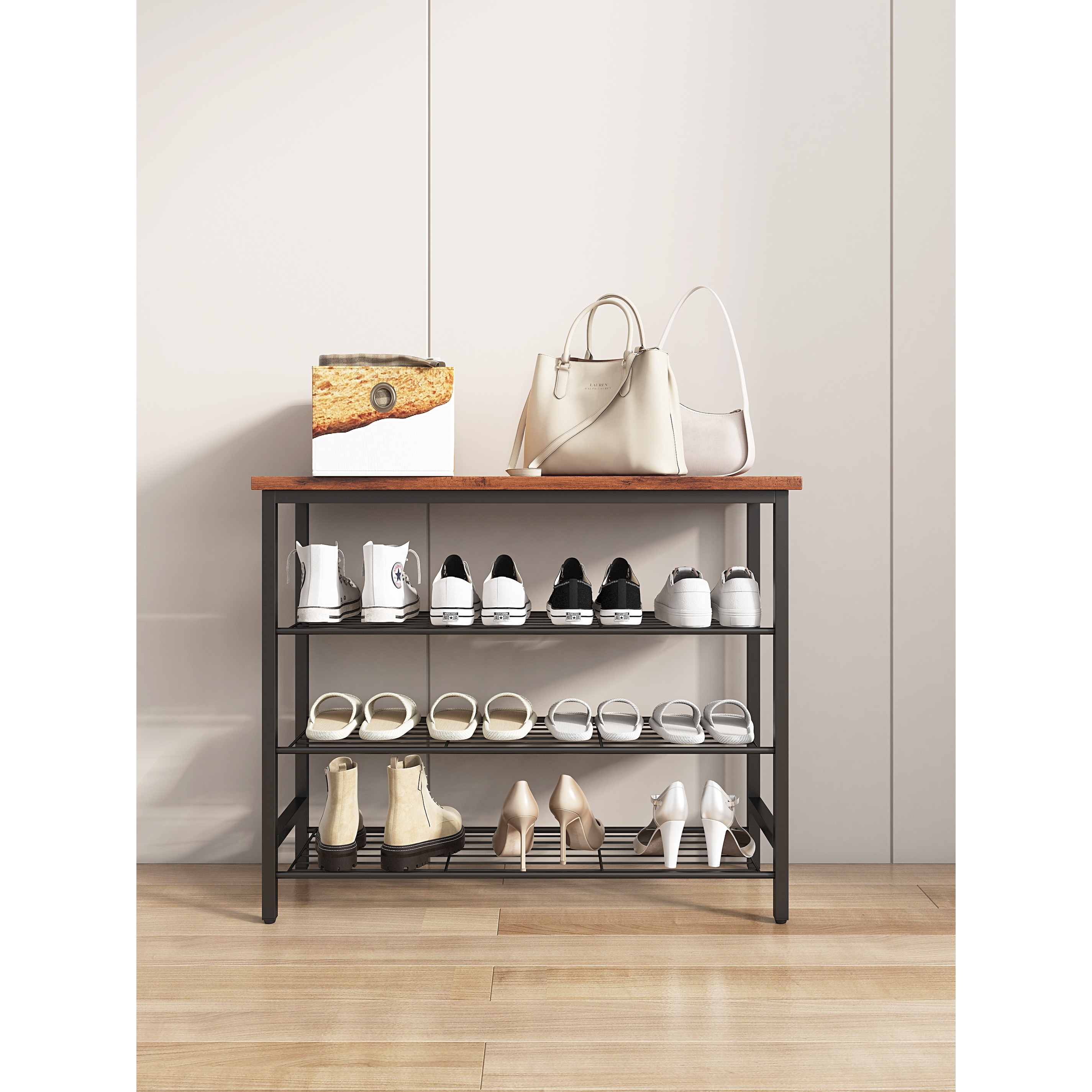 Modern shoe top and bag rack