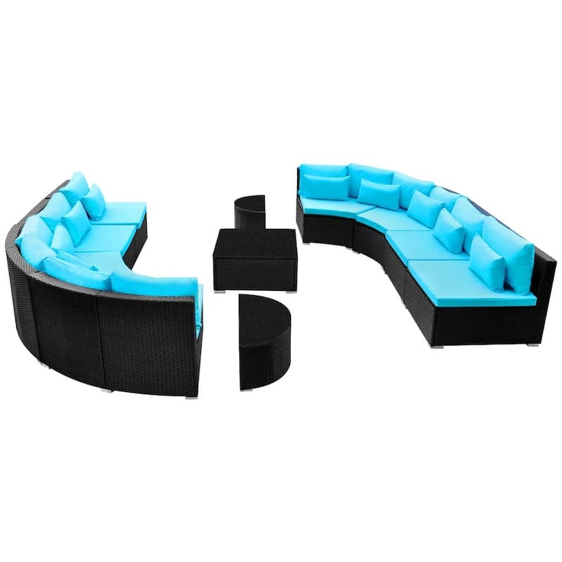 vidaXL Patio Furniture Set 13 Piece Sectional Sofa with Cushions Poly Rattan - 173" x 86" x 26"