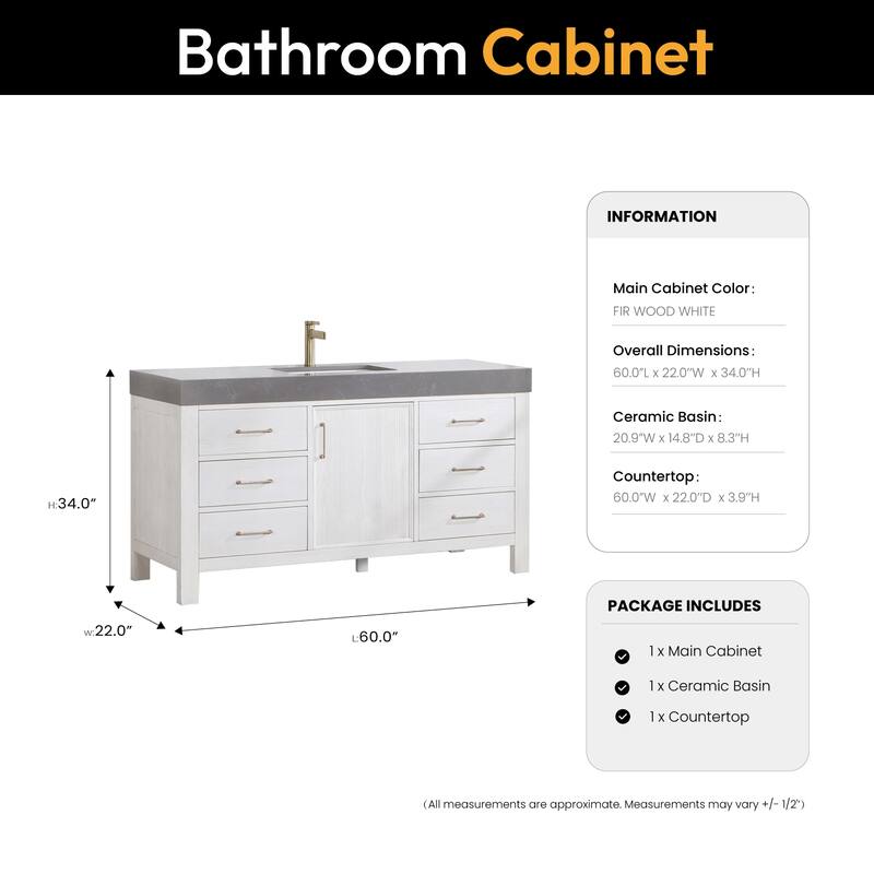 Leon 60 in. Single Bathroom Vanity with Composite Stone Top