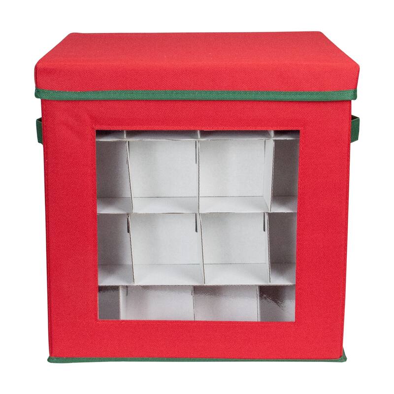12" Red Green Christmas Ornament Storage Bag with Removable Dividers