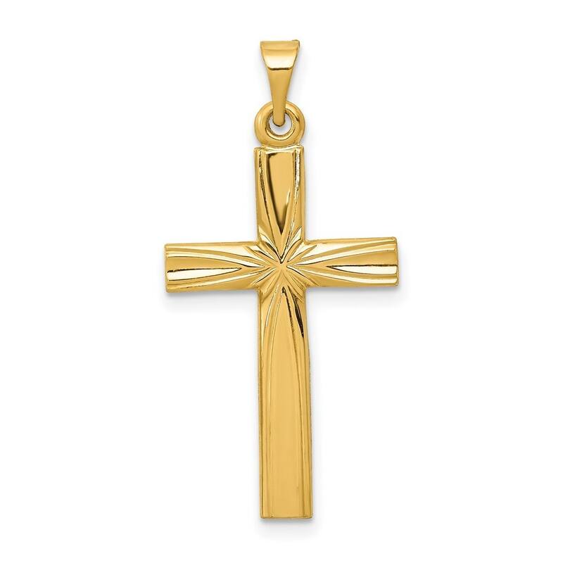Curata 14k Yellow Gold Solid 18" Engravable Cross Pendant Necklace - 22x14mm