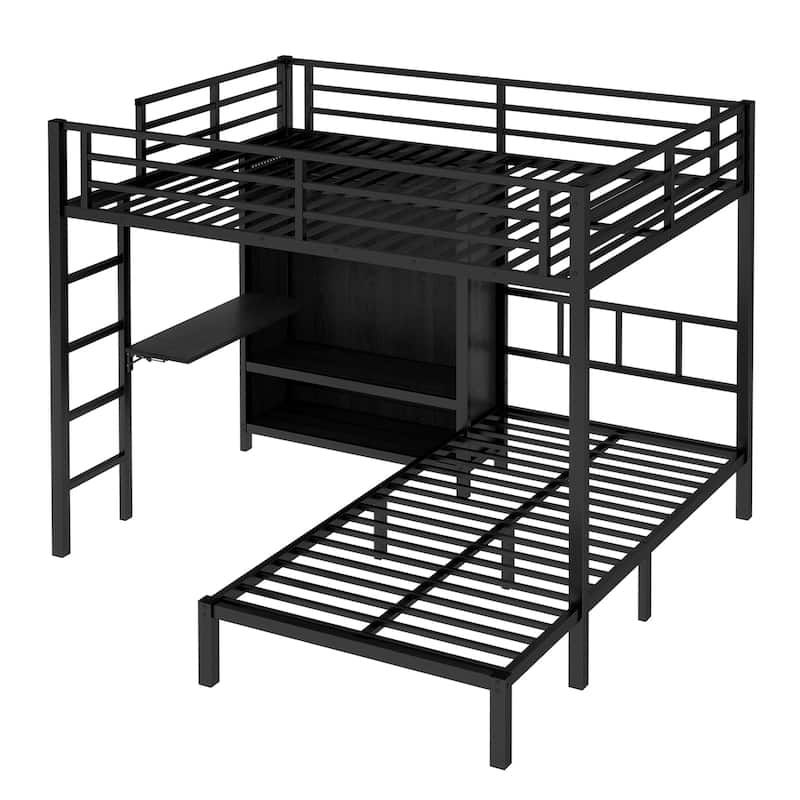 Full XL over Twin Bunk Bed - Features Folding Desk, Built-In Closet & LED Lighting