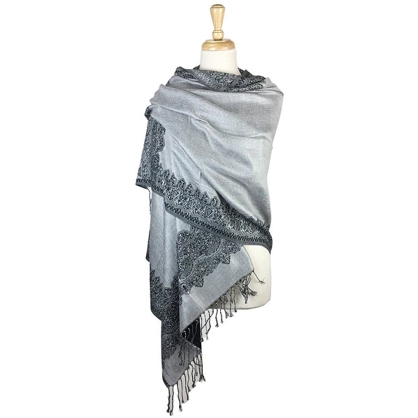 Pashmina Shawl Scarf Wrap Border Pattern Double Layered Reversible. Opens flyout.
