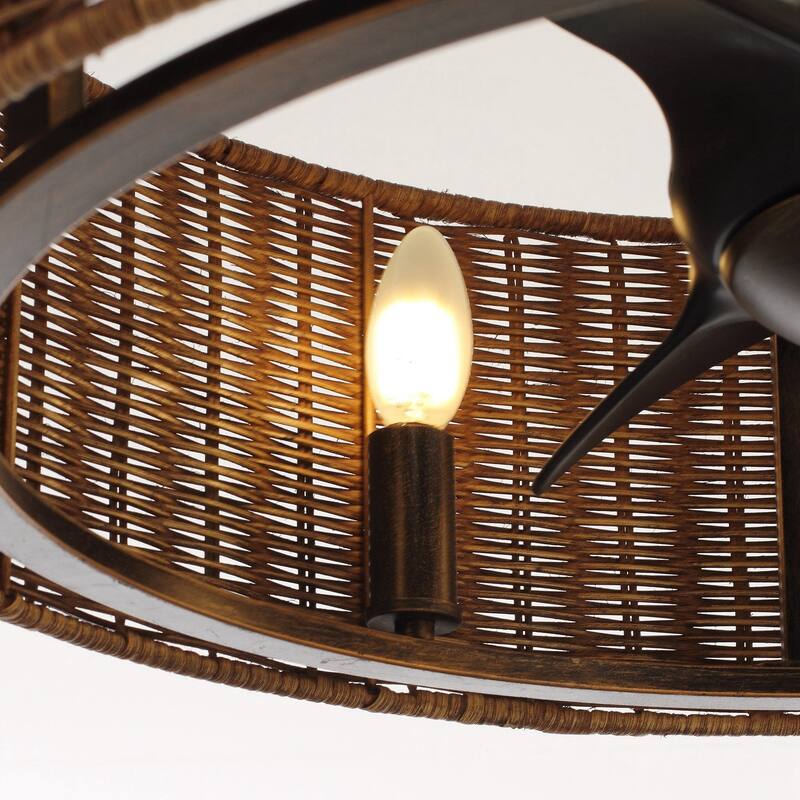 24" 3-Blade 6-Light Woven Farmhouse Ceiling Fan with Light