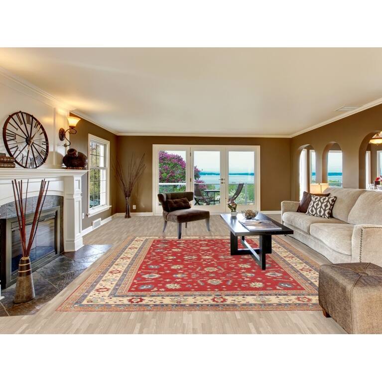 Red Kazak Oriental Area Rug Hand-Knotted Traditional Wool Carpet - 8'9"x 11'8"