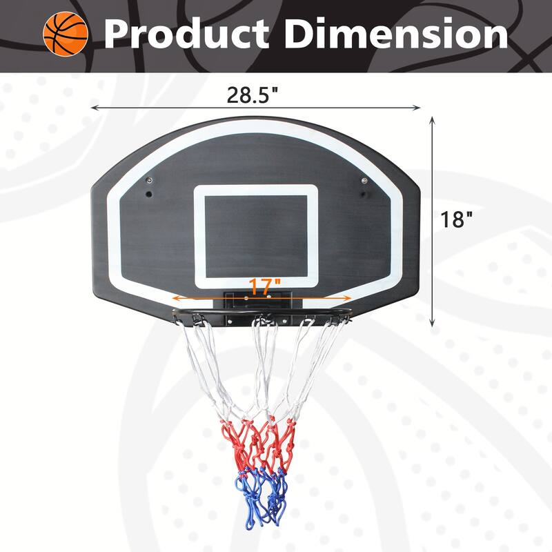 Roomfitters Wall-Mounted Basketball Hoop, 28.5x18 Inch Shatterproof Backboard, Folding Hoop with All-Weather Mesh, Black+Blue