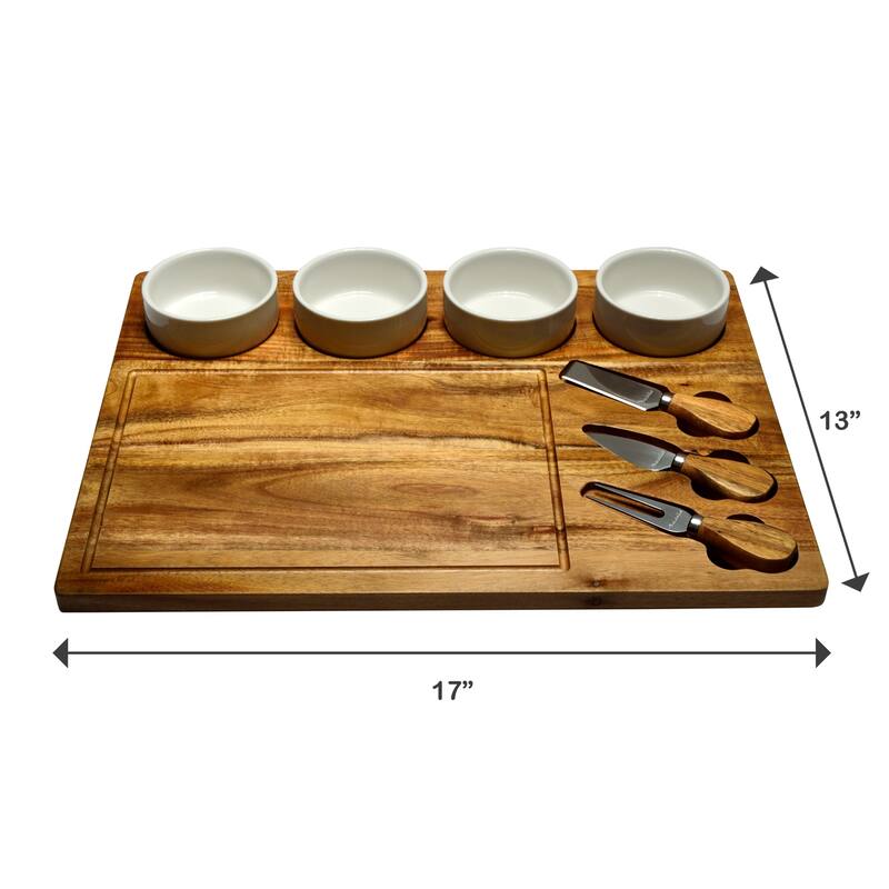 NCAA Texas University at Austin Longhorns Acacia Charcuterie Board with Ceramic Bowls & Cheese Tools