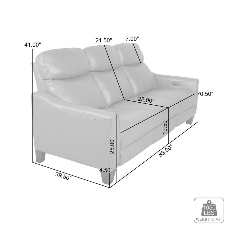 Milos 83" Zero Gravity Leather Power Reclining Sofa with USB Ports