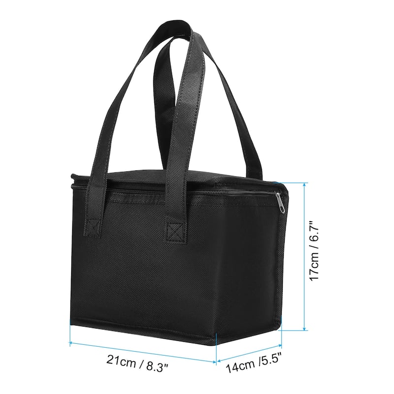 2Pcs 8.3"x5.5"x6.7" Insulated Reusable Grocery Bag Food Delivery Tote Bag, Black - Black