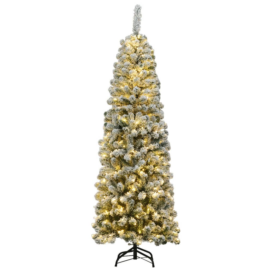 Gymax 6ft Pre-lit Pencil Snow Flocked Pencil Christmas Tree Holiday - See Details