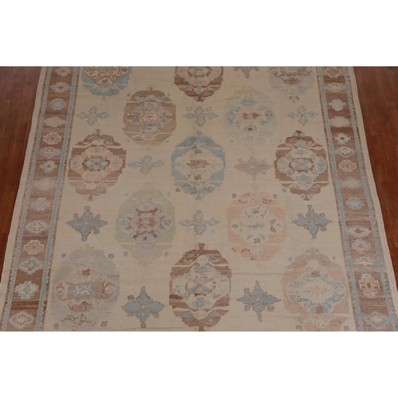 Hand Knotted Oriental 100% Wool Carpet Transitional Floral Beige & Ivories Oushak Area Rug - 11' 5'' X 9' 0''