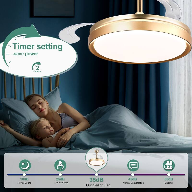 Cusp Barn 42 Inch Retractable Ceiling Fan with Lights, Modern Silent DC Motor 6 Speeds Chandelier Ceiling Fan for Bedroom