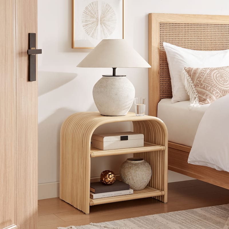 Eve Curved Natural Rattan Side Table - Natural