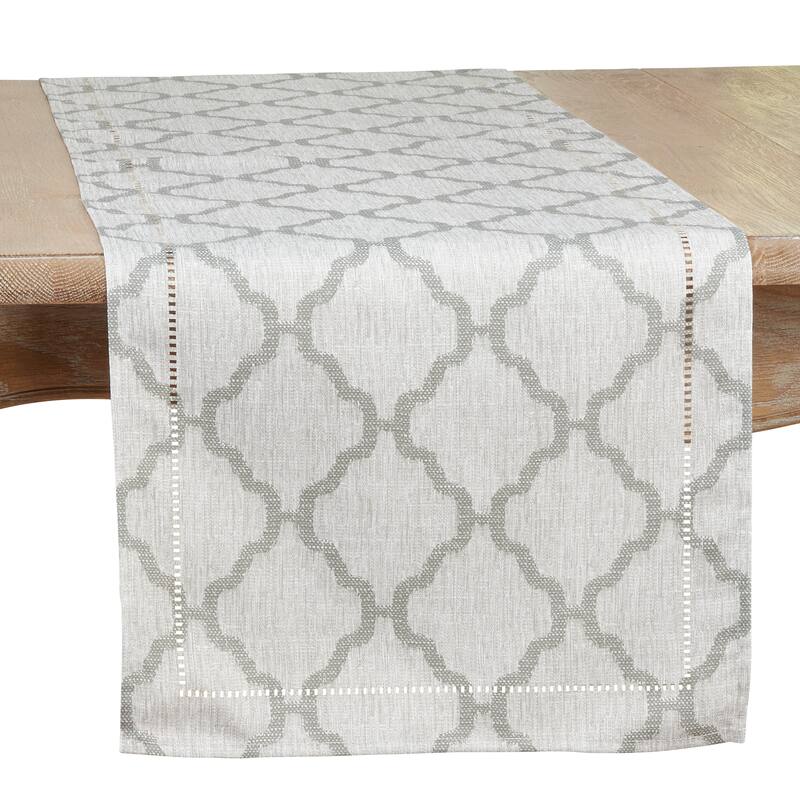 Runner With Laser-Cut Hemstitch Design - Grey - 16"x120"