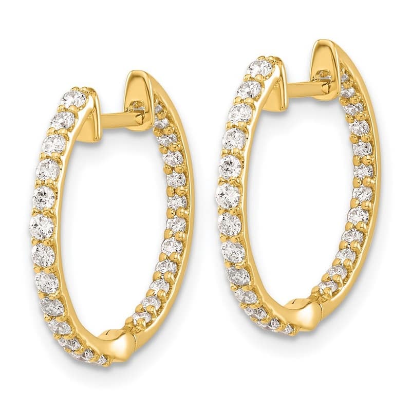 Curata 14k Diamond In and Out Hinged Hoop Earrings - 17x18mm Wide 2mm Thick