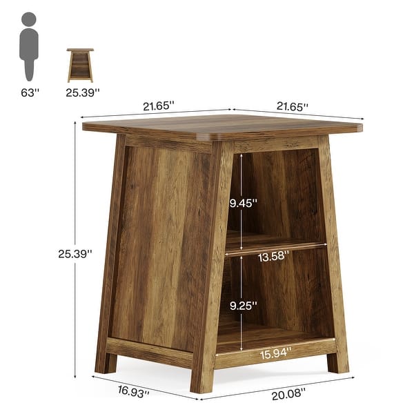 22-inch Farmhouse 3-tier End Table with Open Storage Shelves and Closed ...