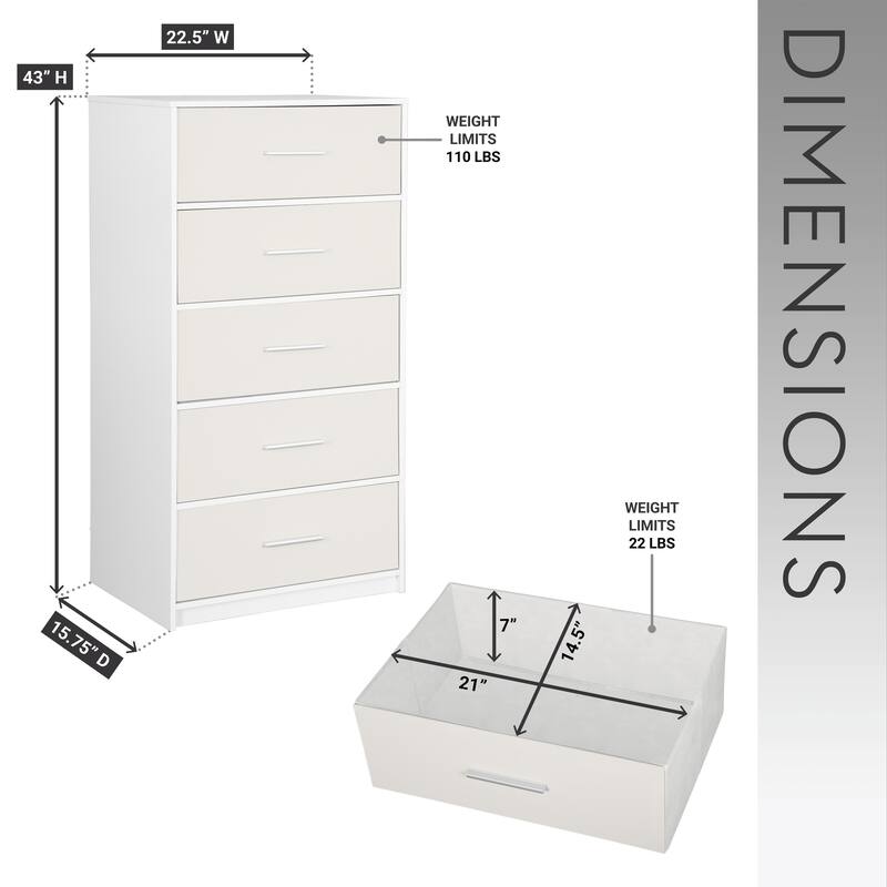 Modern Minimalist 5-Drawer Dresser with Large Fabric Drawers