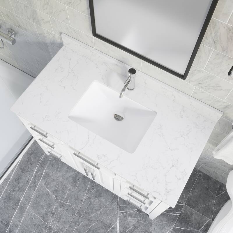 Jackson 42-inch Single Bathroom Vanity with Engineered Stone Top and Drawer Organizer