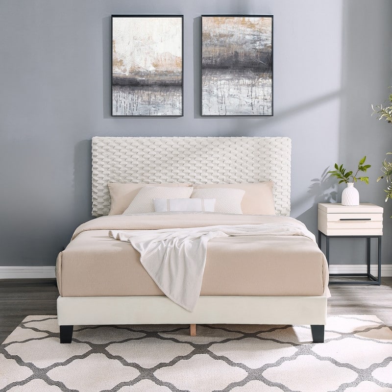 3-Piece/2-Piece Bedroom Set, Plush 3D Upholstered Bed with Nightstand/Two Nightstands, Queen
